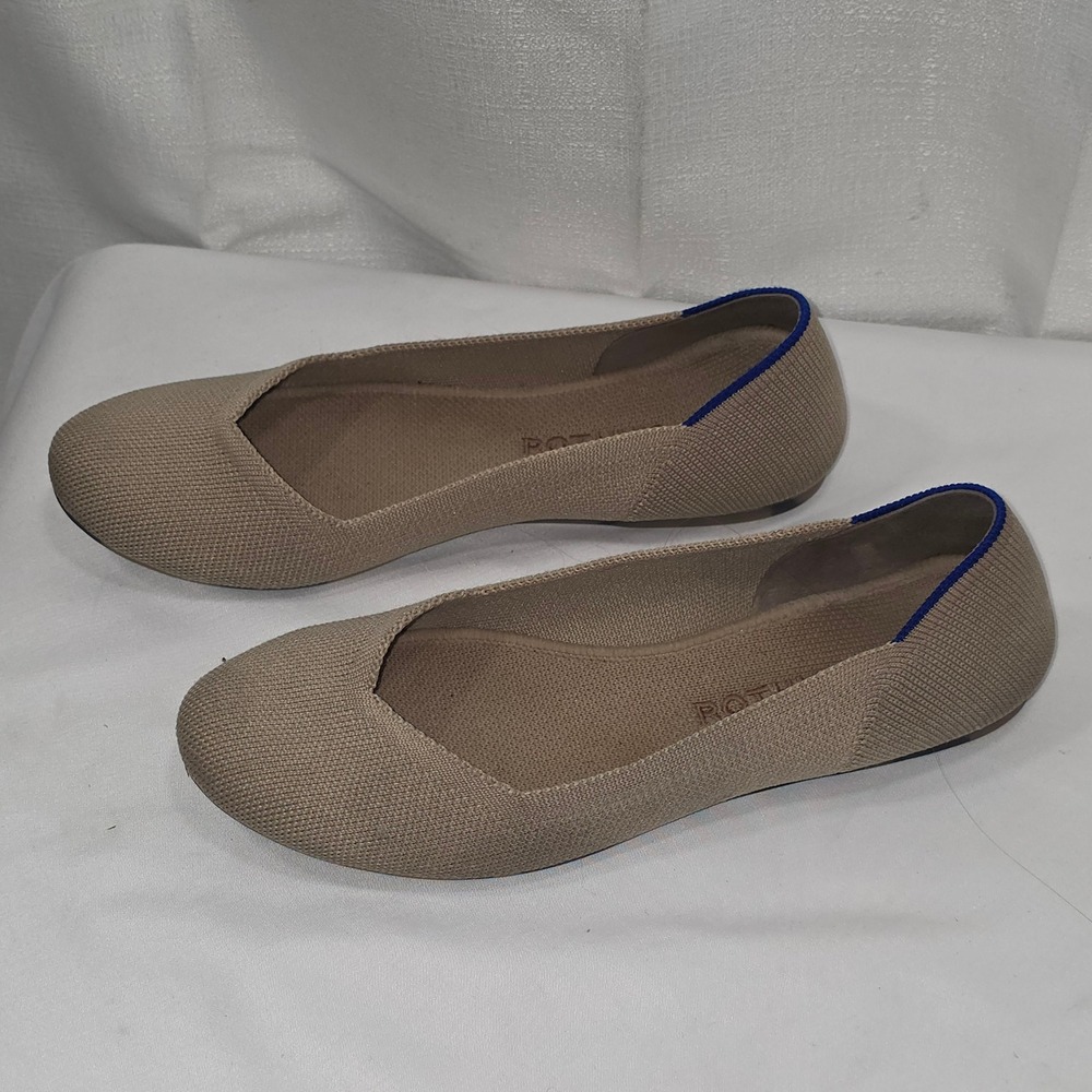 Rothys The Point Sesame Beige Knit‎ Pointed Toe Flats Shoes Womens 8
